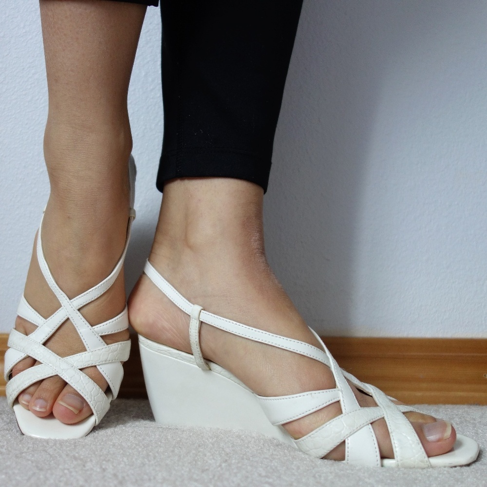 Strappy white wedges by East 5th